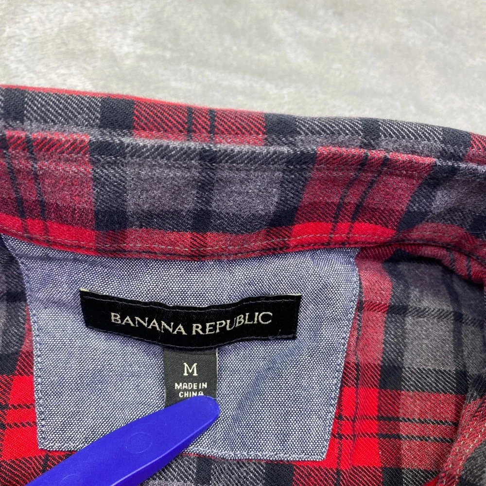 Banana Republic Mens Red Grey‎ Plaid Flannel Button Down Shirt Medium Western